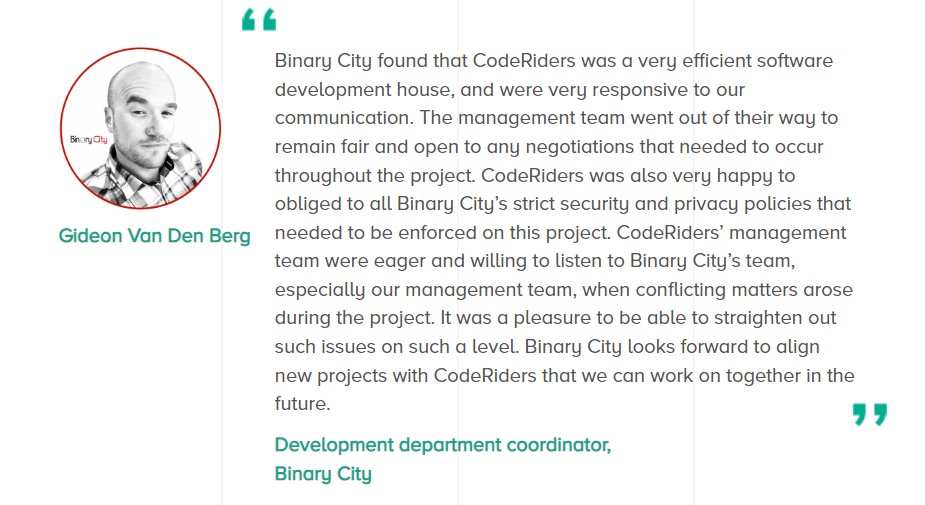 Customers review about their custom wealth management system built by CodeRiders software company