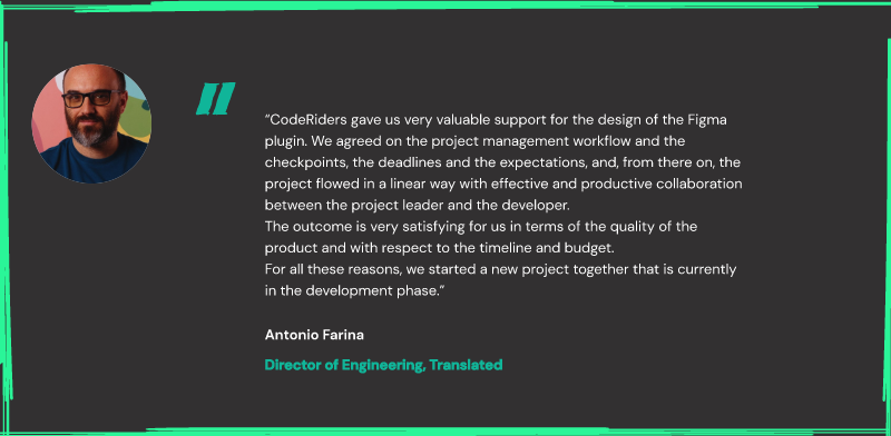 CodeRiders client reviews the software outsourcing project of building a figma plugin with React developer 