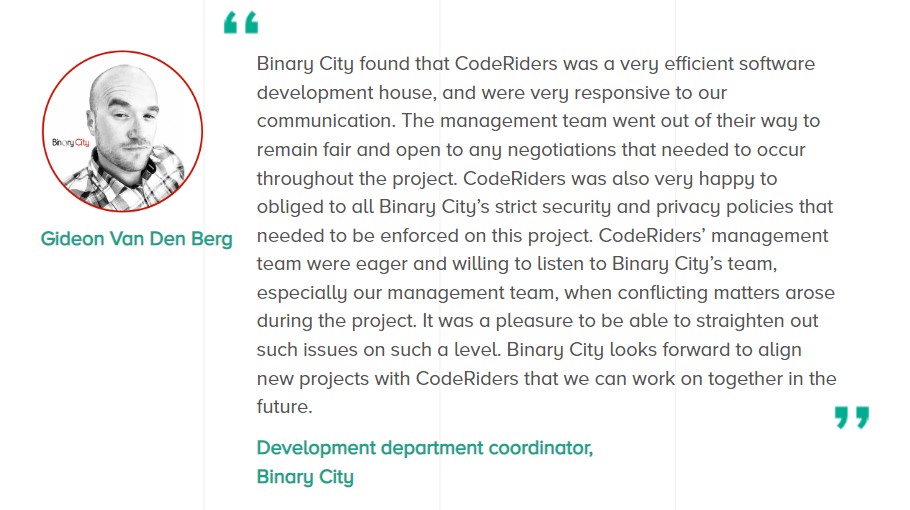 Clients review about CodeRiders financial software solutions 